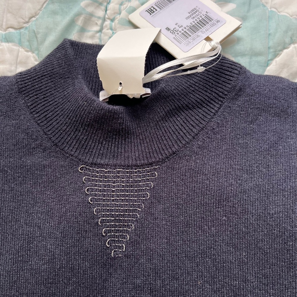 Peserico Blue Crew Neck Sweater with Geometric Pattern